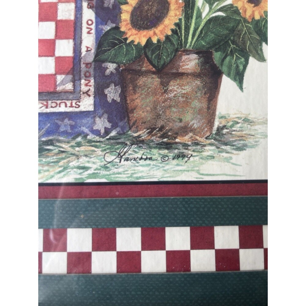 Framed Farmhouse 90s Americana Country Kitchen Wall Art Sunflower Barn Checkered - Picture 5 of 5